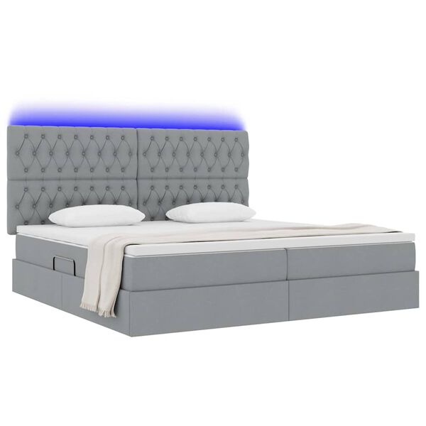 vidaXL Bett mit Stauraum und LED Hellgrau 200 x 200 cm Polyester