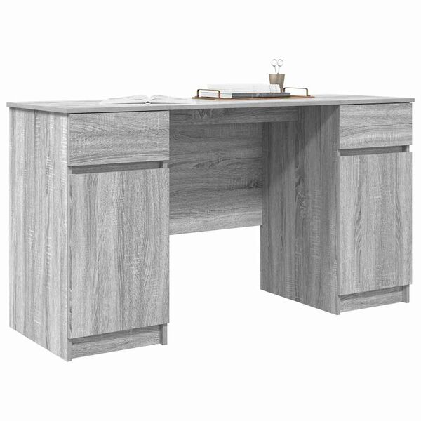 vidaXL Schreibtisch mit Tür Grau Sonoma 140 x 49 x 76 cm Holzwerkstoff