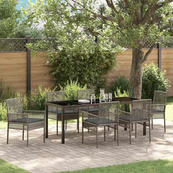 vidaXL Garten Essgruppe mit Kissen 7 pcs Grau Poly-Rattan