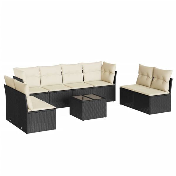 vidaXL 9-tlg. Garten-Sofagarnitur mit Kissen Schwarz Poly Rattan