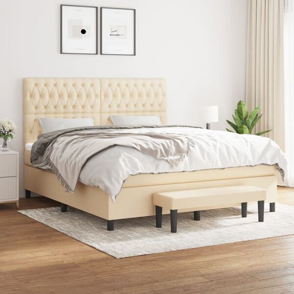 vidaXL Boxspringbett mit Matratze Creme 180x200 cm Stoff