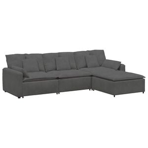 vidaXL Modulares Sofa mit Fu&szlig;hocker und Kissen Dunkelgrau