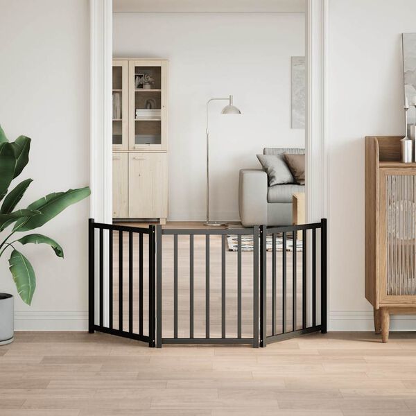 vidaXL 3-tlg. Hundetor Faltbar Schwarz 150 cm Massivholz Tanne