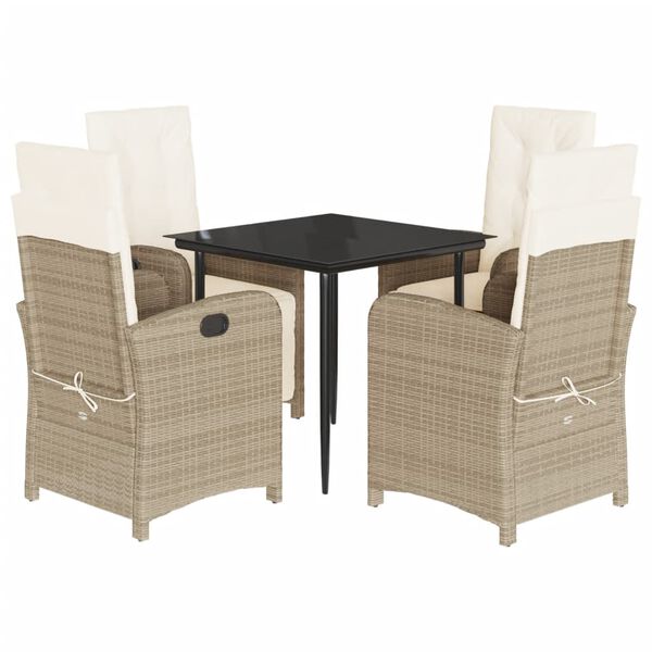 vidaXL 5-tlg. Garten-Essgruppe mit Kissen Beige Poly Rattan
