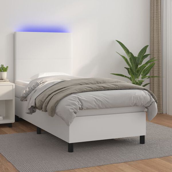 vidaXL Boxspringbett mit Matratze & LED Wei&szlig; 100x200 cm Kunstleder