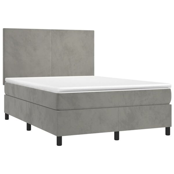 vidaXL Boxspringbett mit Matratze & LED Hellgrau 140x190 cm Samt