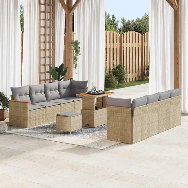 vidaXL Gartensofa-set mit Kissen 12 pcs Beige Poly-Rattan