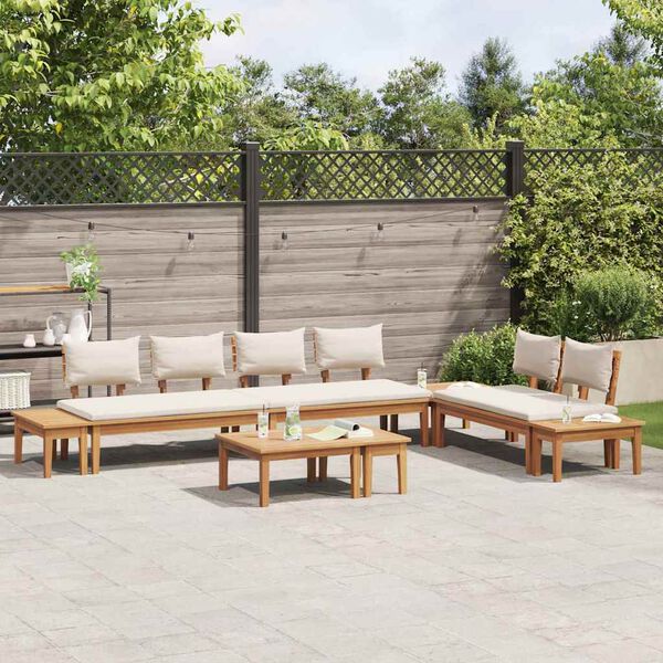 vidaXL Gartenbänke Set mit Kissen mit Speicher 5 pcs Braun und Creme