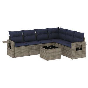 vidaXL 7-teiliges Gartensofa-Set mit Kissen, grau, Polyrattan