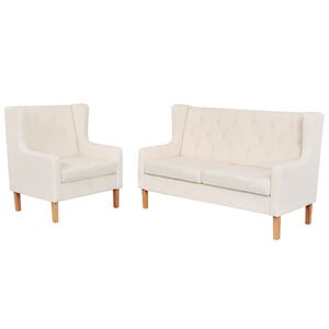vidaXL 2-tlg. Sofa-Set Stoff Cremeweiß