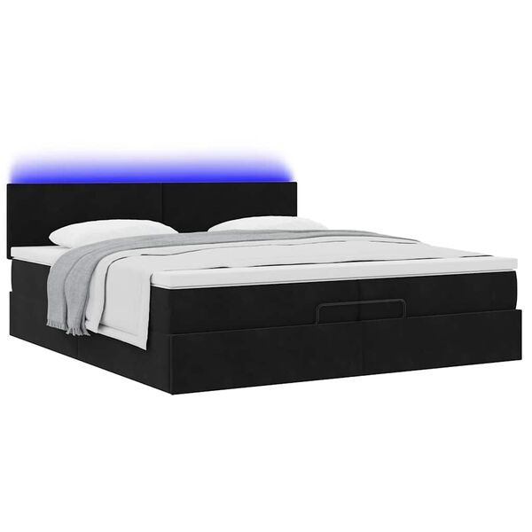 vidaXL Ottoman-Bett mit Matratzen & LEDs Schwarz 200x200 cm Samt