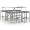 vidaXL 9-tlg. Gartenbar-Set mit Kissen Grau Poly Rattan