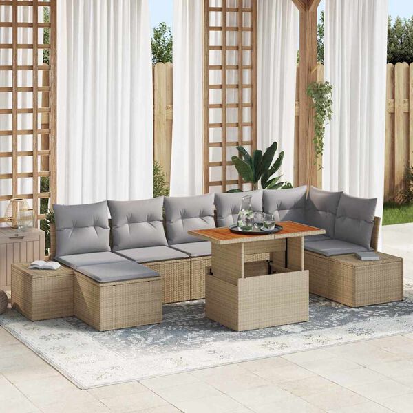 vidaXL Garten-Sofa-Set mit Speicher 8 pcs Beige Poly Rattan