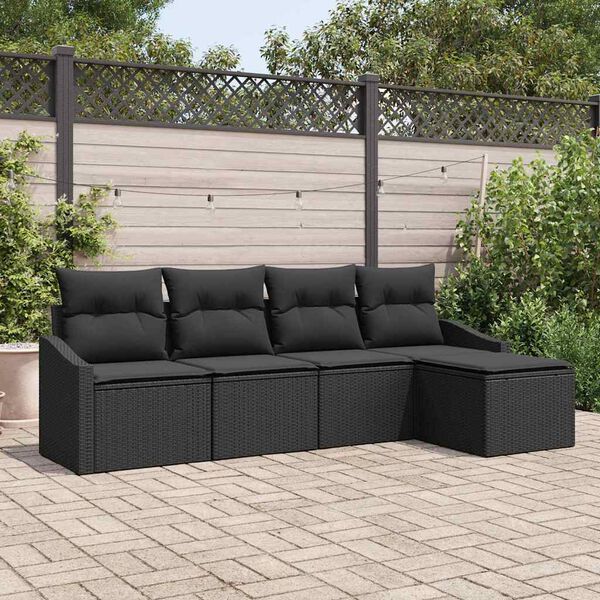 vidaXL Sofa Set mit Kissen mit Speicher 5 pcs Schwarz Poly-Rattan
