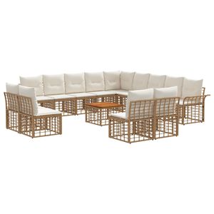 vidaXL Outdoor-Sofagarnitur 14 pcs Nat&uuml;rlich und Cremwei&szlig; Polyester