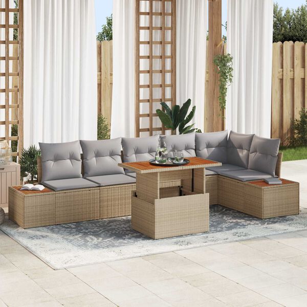 vidaXL Garten-Sofa-Set mit Speicher 7 pcs Beige Poly Rattan