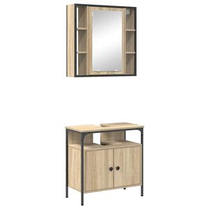 vidaXL Badezimmerm&ouml;bel-Set mit Regal mit T&uuml;r 2 pcs Braun Holzwerkstoff