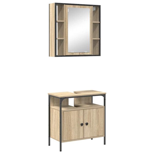 vidaXL Badezimmerm&ouml;bel-Set mit Regal mit T&uuml;r 2 pcs Braun Holzwerkstoff