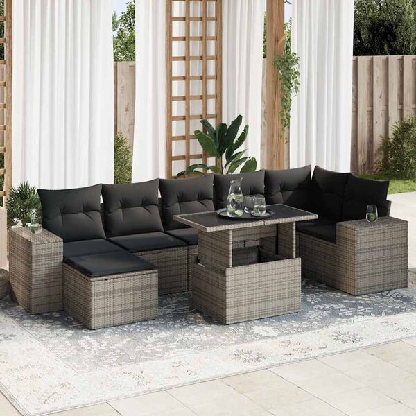 vidaXL 8-tlg. Garten-Sofagarnitur mit Kissen Grau Poly Rattan