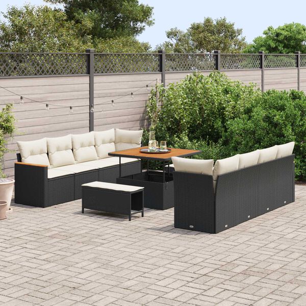 vidaXL Gartensofa-set mit Kissen 12 pcs Schwarz Poly-Rattan