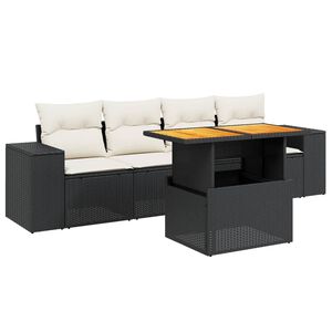vidaXL 5-tlg. Garten-Sofagarnitur mit Kissen Schwarz Poly Rattan