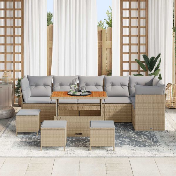 vidaXL Gartensofa-set 10 pcs Beige Poly-Rattan