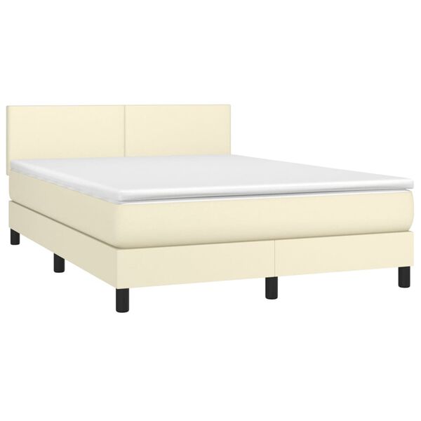 vidaXL Boxspringbett mit Matratze & LED Creme 140x200 cm Kunstleder