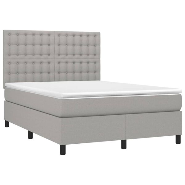 vidaXL Boxspringbett mit Matratze Hellgrau 140x200 cm Stoff