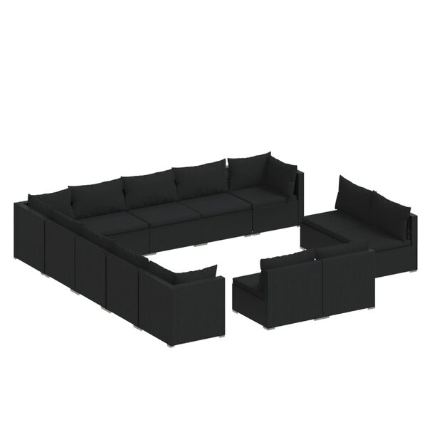 vidaXL 13-tlg. Garten-Lounge-Set mit Kissen Schwarz Poly Rattan