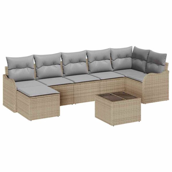 vidaXL Garten-Sofa-Set mit Kissen 8 pcs Beige und Hellgrau Poly Rattan