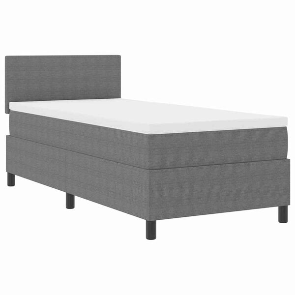 vidaXL LED Boxspringbett Hellgrau und Wei&szlig; 90 x 190 cm Cordstoff