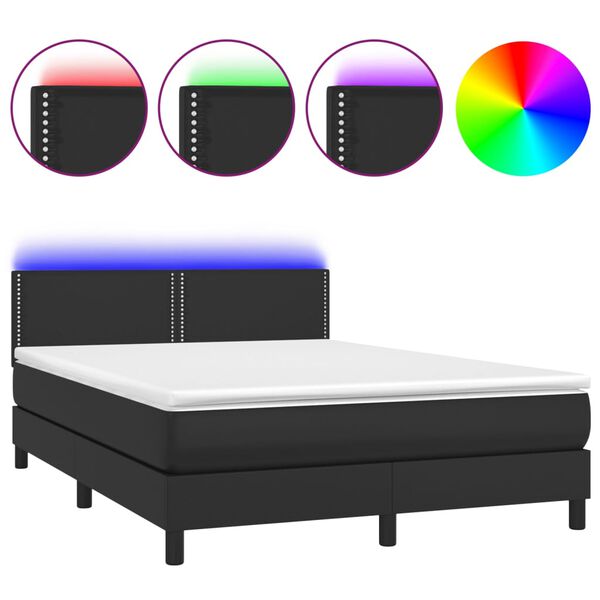 vidaXL Boxspringbett mit Matratze & LED Schwarz 140x200 cm Kunstleder