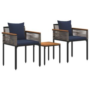 vidaXL Gartenm&ouml;bel Set mit Kissen Grau und Marineblau Poly-Rattan