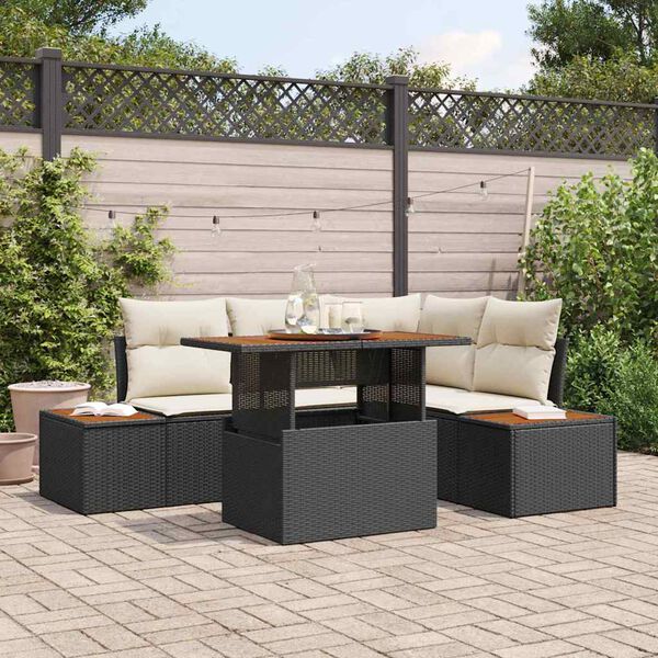 vidaXL Garten-Sofa-Set mit Speicher 5 pcs Schwarz Poly Rattan
