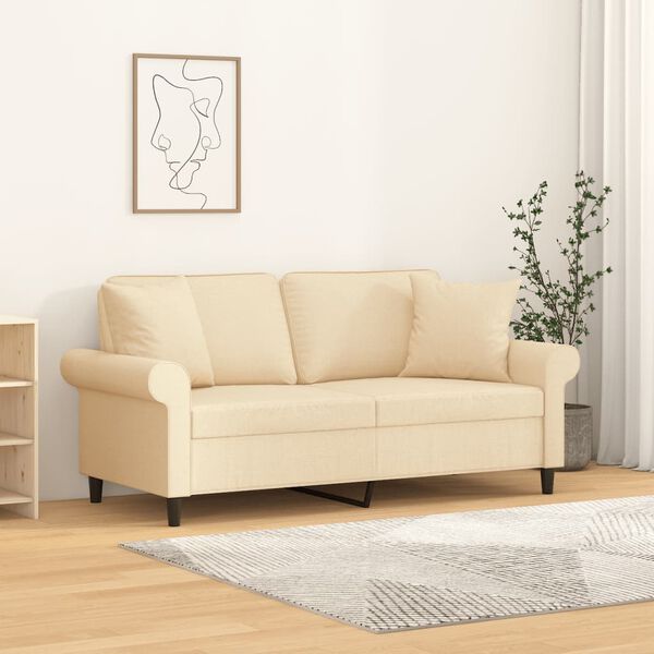 vidaXL 2-Sitzer-Sofa mit Kissen Creme 140 cm Stoff