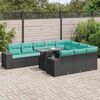 vidaXL 11-tlg. Garten-Sofagarnitur mit Kissen Schwarz Poly Rattan