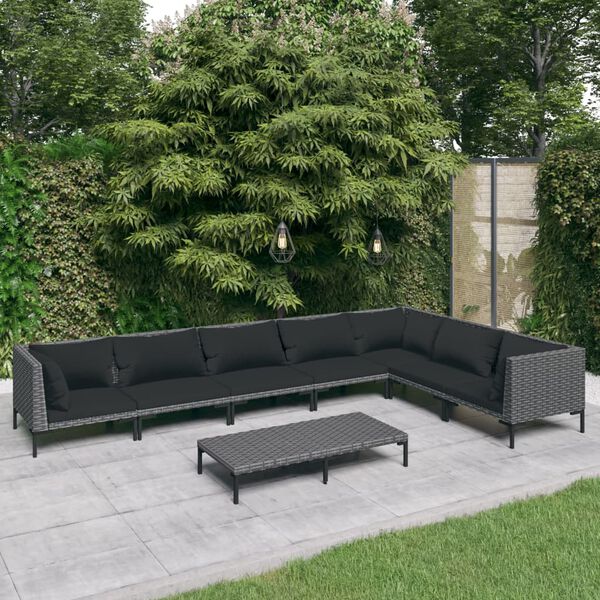 vidaXL 8-tlg. Garten-Lounge-Set mit Kissen Poly Rattan Dunkelgrau