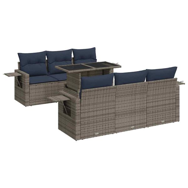 vidaXL 7-tlg. Garten-Sofagarnitur mit Kissen Grau Poly Rattan