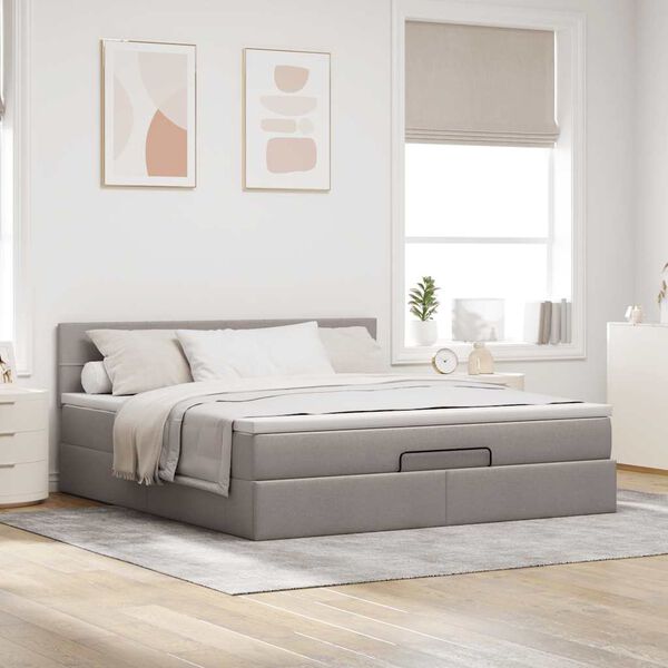 vidaXL Ottoman-Bett mit Matratze & LEDs Taupe 160x200 cm Stoff