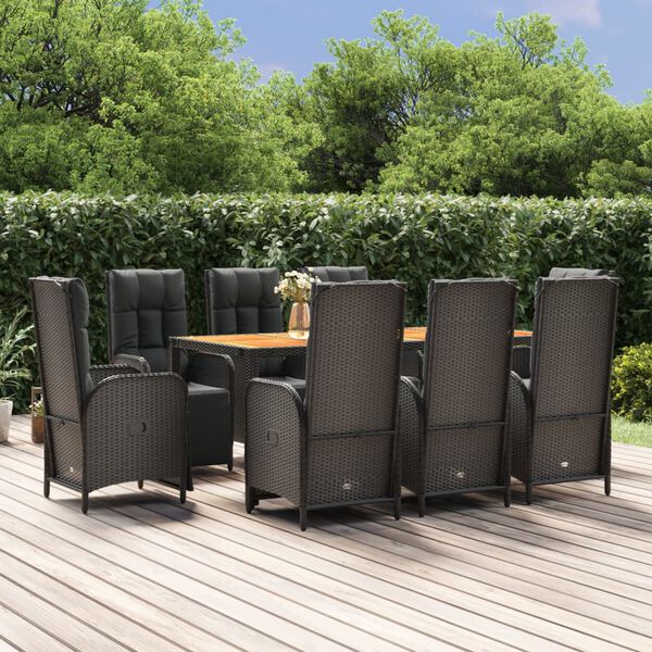 vidaXL 9-tlg. Garten-Essgruppe mit Kissen Schwarz Poly Rattan