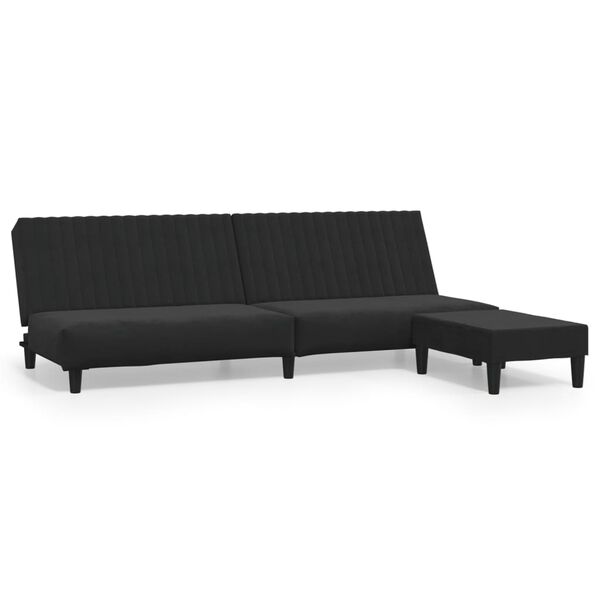 vidaXL Schlafsofa 2-Sitzer mit Fu&szlig;hocker Schwarz Samt