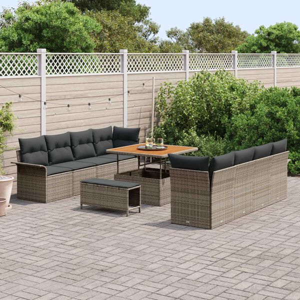 vidaXL Garten-Sofa-Set mit Kissen mit Speicher mit Kissen 11 pcs Grau