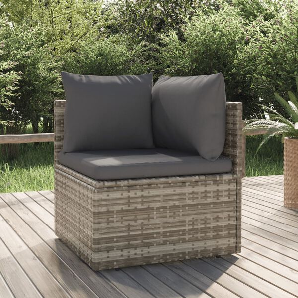 vidaXL Garten-Ecksofa mit Kissen Grau 57x57x56 cm Poly Rattan