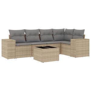 vidaXL 6-tlg. Garten-Sofagarnitur mit Kissen Beige Poly Rattan