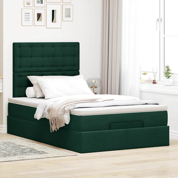 vidaXL Ottoman-Bett mit Matratzen & LEDs Dunkelgr&uuml;n 120x190 cm Samt