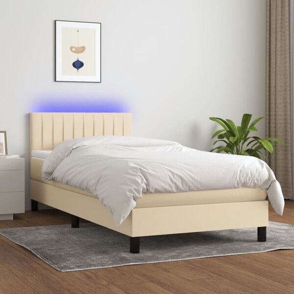 vidaXL Boxspringbett mit Matratze & LED Creme 90x200 cm Stoff