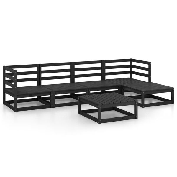vidaXL 6-tlg. Garten-Lounge-Set Schwarz Massivholz Kiefer