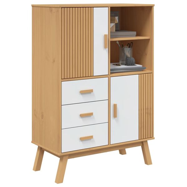 vidaXL Highboard OLDEN Wei&szlig; und Braun 85x43x125 cm Massivholz Kiefer