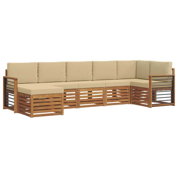 vidaXL Ecksofa Set mit Kissen 7 pcs Natur und Beige Massivholz Akazie