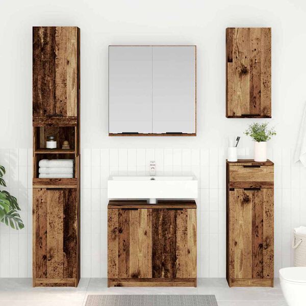 vidaXL Badezimmerschrank-Set mit Regal 3 pcs Altholz Holzwerkstoff